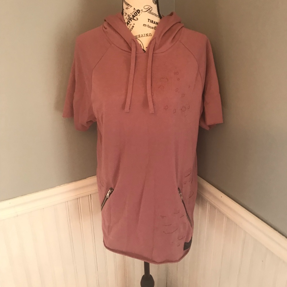 New dusty pink rose short sleeve hoodie small